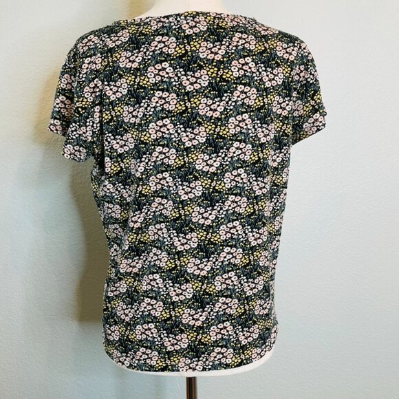 H&M Black Floral Print Boxy Casual Scoop Neck Tee Tshirt | Medium - Picture 4 of 5